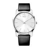 Calvin Klein City Silver Dial Black Leather Strap Watch For Women - K2G231C6