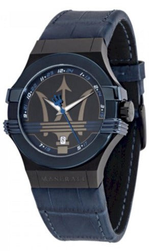 Maserati Potenza Black Dial 42mm Blue Leather Strap Watch For Men - R8851108007