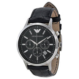 Emporio Armani Renato Chronograph Black Dial Black Leather Strap Watch For Men - AR2447