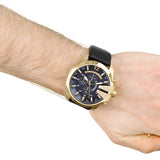 Diesel Mega Chief Gold & Black Dial Black Leather Strap Watch For Men - DZ4344