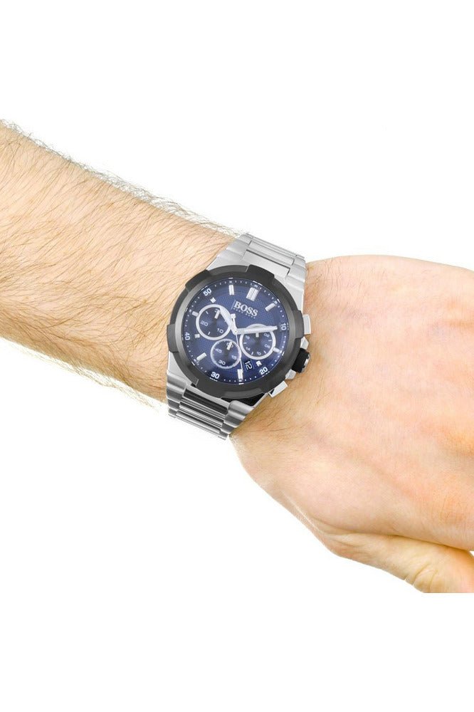 Hugo Boss Supernova Chronograph Blue Dial Silver Steel Strap Watch for Men - 1513360