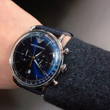 Emporio Armani Aviator Blue Dial Blue Leather Strap Watch For Men - AR11105