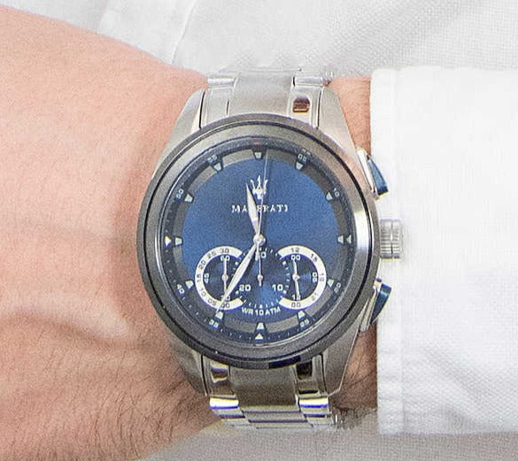 Maserati Traguardo Dial Watch Stainless For for 45mm Steel Chronograph Watch Blue Men Men