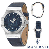 Maserati Potenza Blue Dial Blue Leather Strap Watch For Men - R8851108015