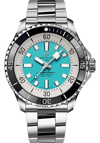 Breitling Superocean Automatic 44mm Turquoise Dial Silver Steel Strap Watch for Men - A17376211L2A1