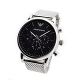 Emporio Armani Classic Chronograph Black Dial Silver Mesh Bracelet Watch For Men - AR1808