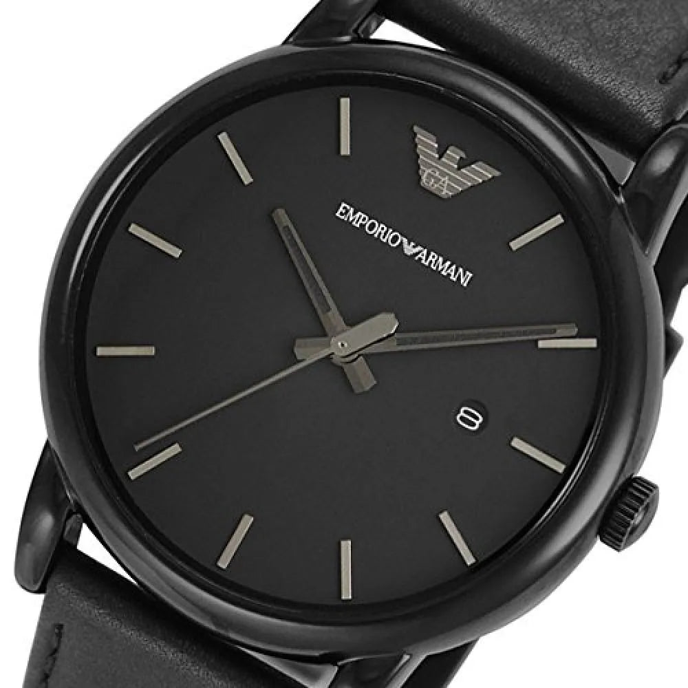 Armani Leather Men Black Watch For Dial Strap Emporio Classic Black