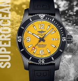 Breitling Superocean Automatic 46mm Yellow Dial Black Rubber Strap Watch for Men - M17368D71I1S1