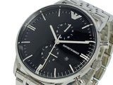 Emporio Armani Chronograph Black Dial Silver Steel Strap Watch For Men - AR0389