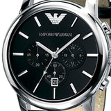 Emporio Armani Classic Chronograph Black Dial Black Leather Strap Watch For Men - AR0431