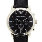 Emporio Armani Classic Chronograph Black Dial Black Leather Strap Watch For Men - AR0431