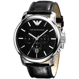 Emporio Armani Classic Chronograph Black Dial Black Leather Strap Watch For Men - AR0431