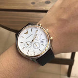 Emporio Armani Chronograph White Dial Brown Leather Strap Watch For Men - AR11033