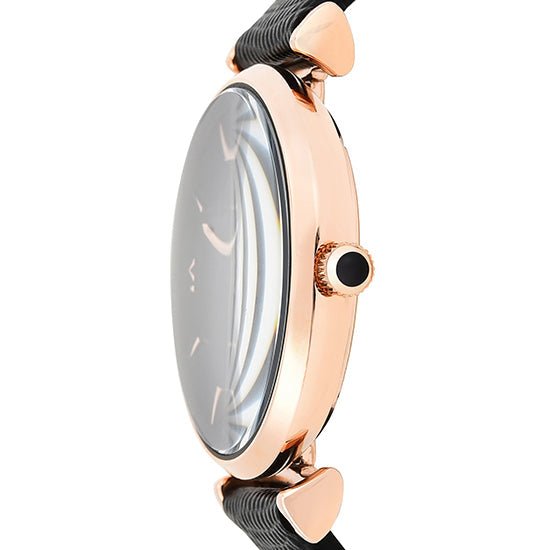 Emporio Armani Gianni T Bar Black Mother of Pearl Dial Black Leather Strap  Watch For Women - AR11060