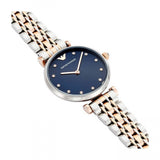 Emporio Armani Gianni T Bar Crystal Blue Dial Two Tone Steel Strap Watch For Women - AR11092