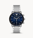 Emporio Armani Aviator Chronograph Blue Dial Silver Steel Strap Watch For Men - AR11238