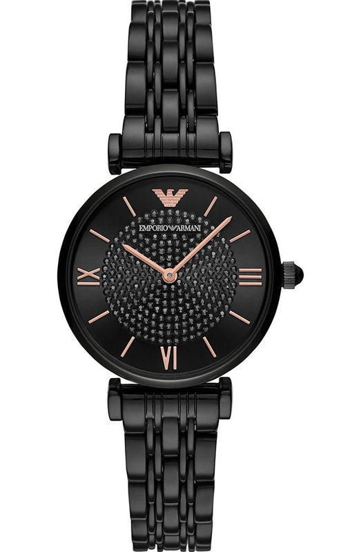 Emporio Armani Gianni T Bar All Black Diamond Dial Watch For Women - AR11245