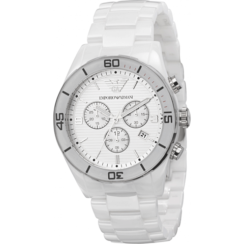 Emporio Armani Ceramic Chronograph White Dial White Ceramic Strap