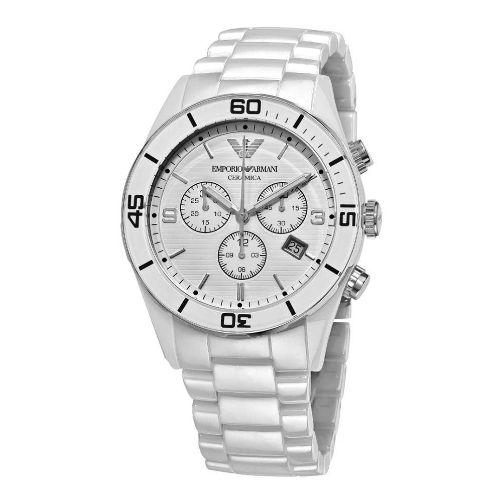 Emporio Armani Ceramic Chronograph White Dial White Ceramic Strap