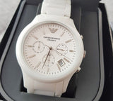 Emporio Armani Ceramica Chronograph White Dial White Strap Watch For Men - AR1453