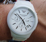 Emporio Armani Ceramica Chronograph White Dial White Strap Watch For Men - AR1453