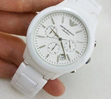 Emporio Armani Ceramica Chronograph White Dial White Strap Watch For Men - AR1453