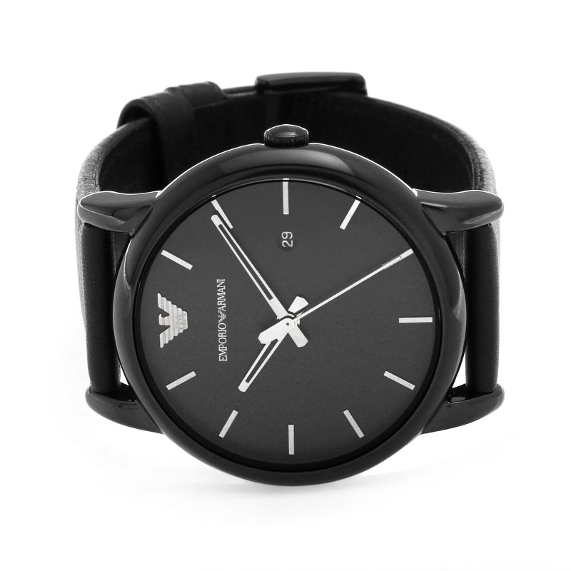 Emporio Armani Classic Black Dial Black Leather Strap Watch For Men