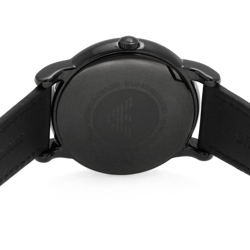 Black Dial Black Leather Watch Armani Classic Strap For Men Emporio