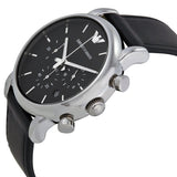 Emporio Armani Classic Chronograph Black Dial Black Leather Strap Watch For Men - AR1733