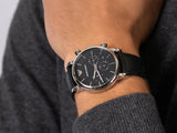 Emporio Armani Classic Chronograph Black Dial Black Leather Strap Watch For Men - AR1733