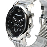 Emporio Armani Classic Chronograph Black Dial Silver Mesh Bracelet Watch For Men - AR1808