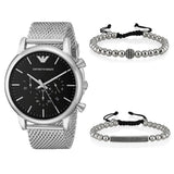 Emporio Armani Luigi Black Dial Silver Mesh Bracelet Watch For Men - AR8032