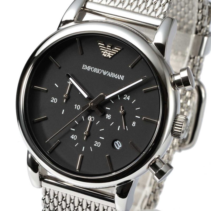 Emporio Armani Luigi Chronograph Black Dial Silver Mesh Bracelet