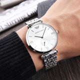 Emporio Armani Classic Silver Dial Silver Steel Strap Watch For Men - AR1819