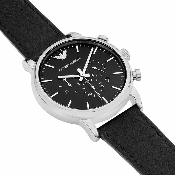 Emporio Armani Luigi Chronograph For Men Black Leather Black Dial Watch