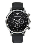 Emporio Armani Luigi Chronograph Black Dial Black Leather Watch For Men - AR1828