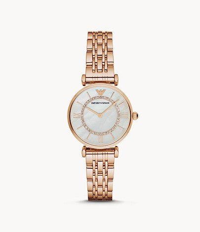 Emporio Armani Gianni T Bar Mother of Pearl Rose Gold Stainless