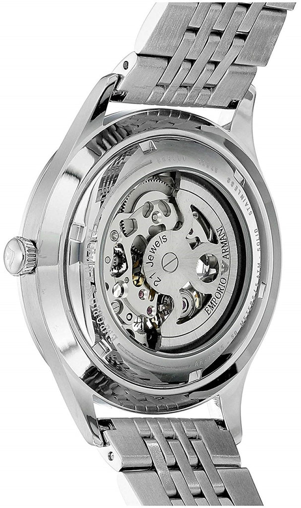 Emporio Armani Meccanico Silver Skeleton Dial Stainless Steel Watch For Men  - AR1945