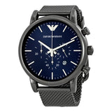 Emporio Armani Chronograph Blue Dial Gun Metallic Mesh Bracelet Watch For Men - AR1979