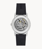 Emporio Armani Luigi Silver Skeleton Dial Black Leather Strap Watch For Men - AR1981