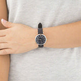 Emporio Armani Gianni T Bar Analog Blue Dial Black Leather Strap Watch For Women - AR1989