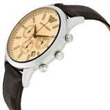 Emporio Armani Classic Chronograph Beige Dial Brown Leather Strap Watch For Men - AR2433