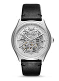 Emporio Armani Meccanico White Skeleton Dial Black Leather Strap Watch For Men - AR60003