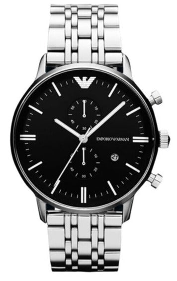 Emporio Armani Gianni Chronograph Black Dial Silver Steel