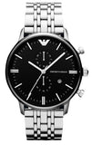 Emporio Armani Gianni Chronograph Black Dial Silver Steel Strap Watch For Men - AR80009