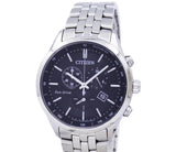 Citizen Eco Drive Chronograph Black Dial Silver Steel Strap Watch For Men - AT2140-55E