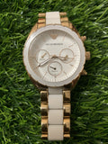 Emporio Armani Sportivo White Dial Rose Gold & White Steel Strap Watch For Women - AR5942