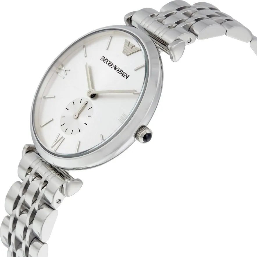 Emporio Armani Classic Silver Dial Silver Steel Strap Watch For Men