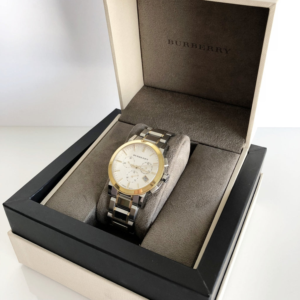 Burberry The City White Dial Two Tone Steel Strap Watch for Men - BU9751