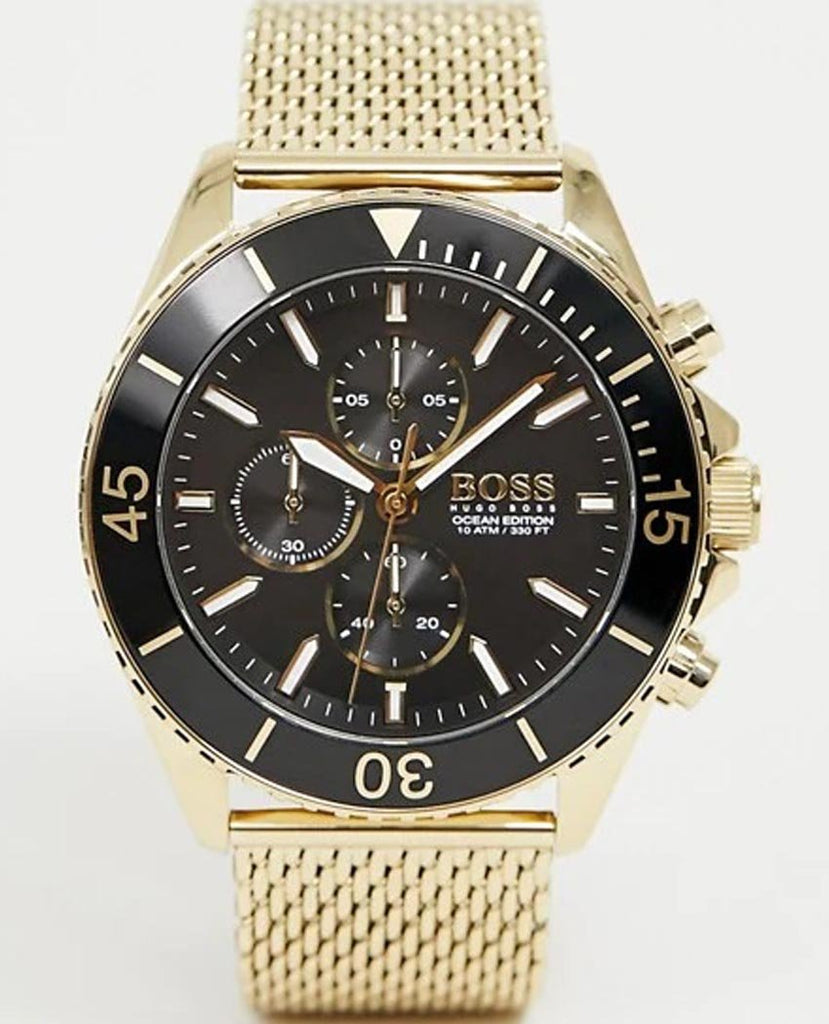 HUGO - Black-dial watch with stainless-steel link bracelet